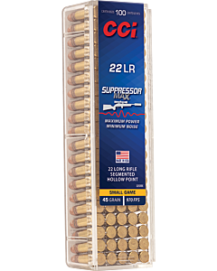 Balles CCI Calibre 22LR SUPPRESSOR MAX SEG HP 45 GR