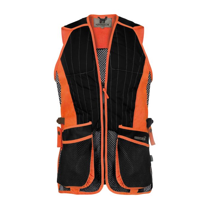 Gilet Ball Trap Percussion Noir Et Orange Avec Grandes Poches