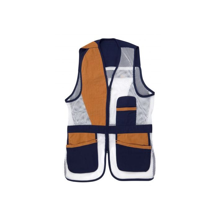 Gilet De Ball Trap Luxe Januel Bleu et Marron + Skeet + Fosse + Parcours +  Chasse