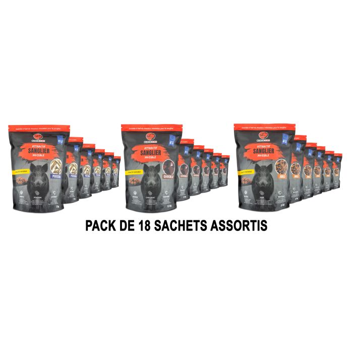 Pack 18 Sachets Assortis Attractif Sanglier Black Fire Invisible + 27 Kg