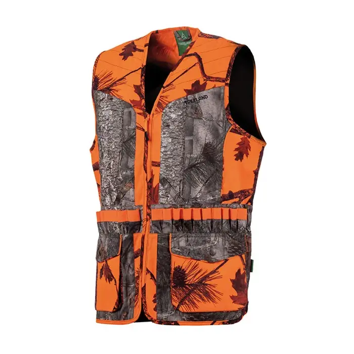Gilet De Chasse Femme Treeland Camo Orange Fluo Battue