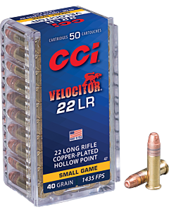 Balles CCI Calibre 22LR Velocitor 40GR Copper Plated HP 